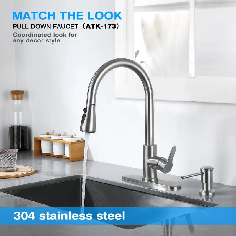 Stainless Steel Single-Handle Pull-Down Sprayer Kitchen Faucet with Soap Dispenser in Brushed Nickel