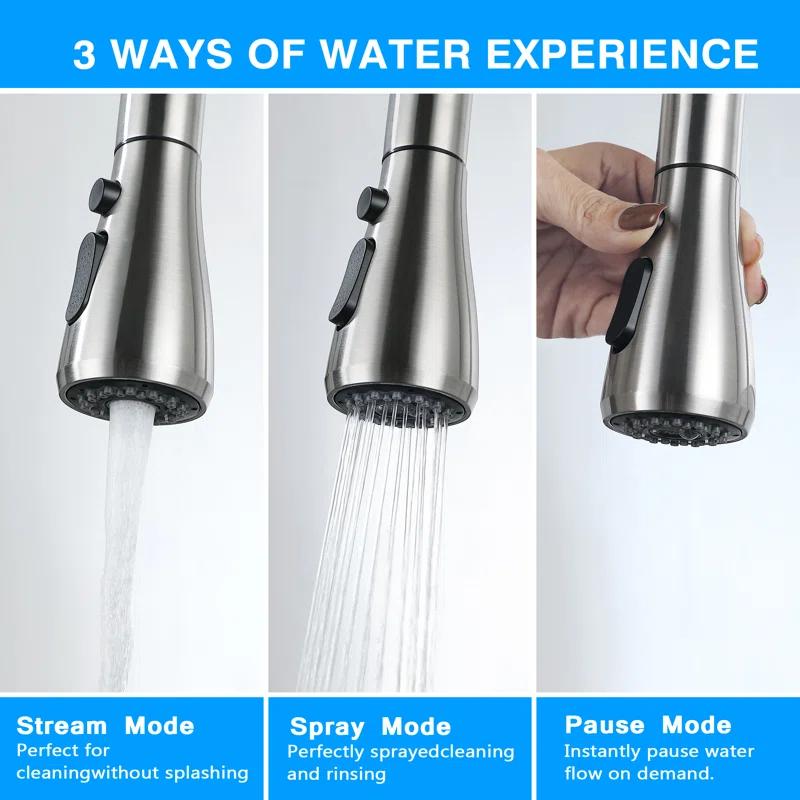 Stainless Steel Single-Handle Pull-Down Sprayer Kitchen Faucet with Soap Dispenser in Brushed Nickel