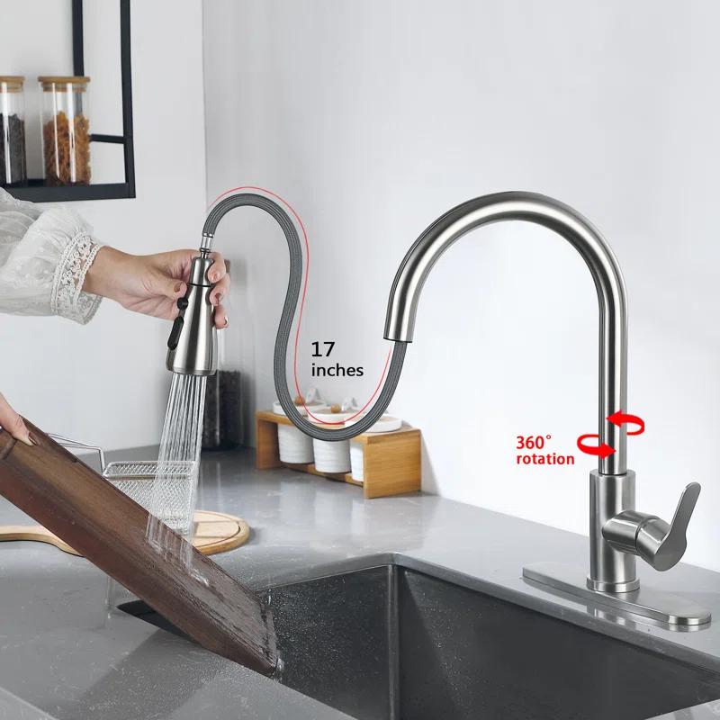 Stainless Steel Single-Handle Pull-Down Sprayer Kitchen Faucet with Soap Dispenser in Brushed Nickel