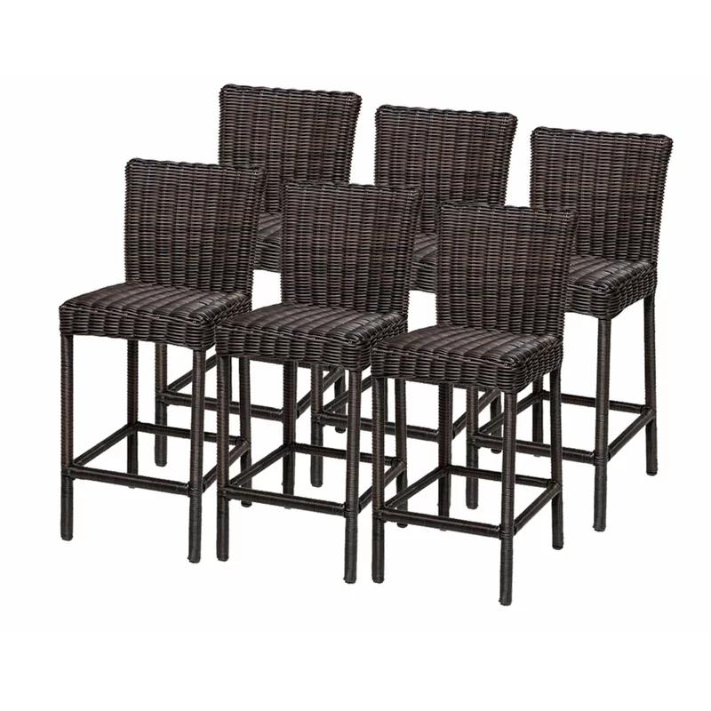 Chestnut-Brown Resin Wicker and Aluminum Bar Stool - Set of 6