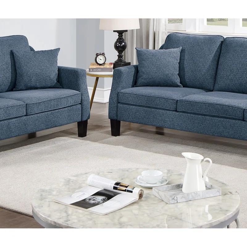 Navy Blue Chenille 2-Piece Sofa and Loveseat Set
