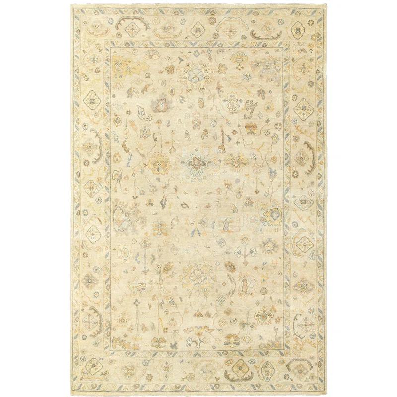 Palace Oriental Hand-Knotted Wool Beige/Gray Area Rug