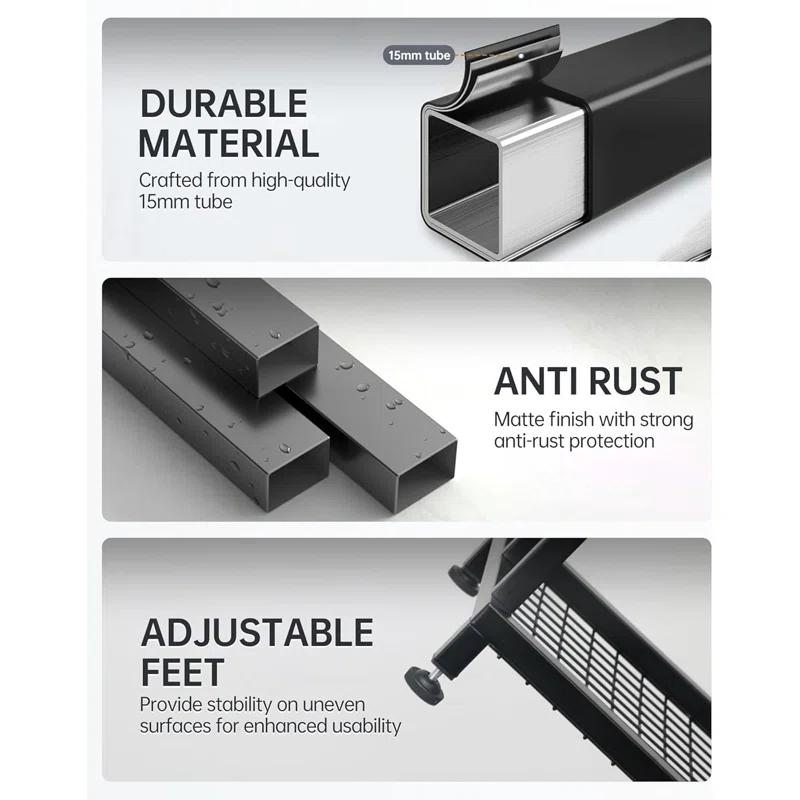 Black 41" H Free Standing 3 Tier Blanket Rack with 2 Storage Shelves - Anti-Rust Towel Rack for Bathroom, Outdoor, Bath & Pool (41"x16"x12")