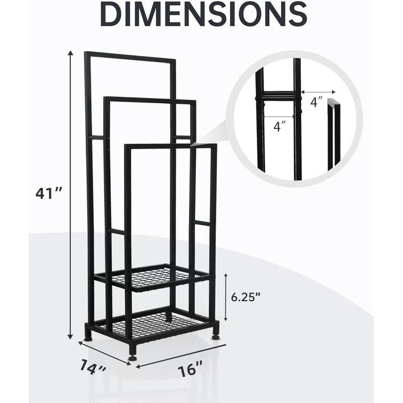 Black 41" H Free Standing 3 Tier Blanket Rack with 2 Storage Shelves - Anti-Rust Towel Rack for Bathroom, Outdoor, Bath & Pool (41"x16"x12")