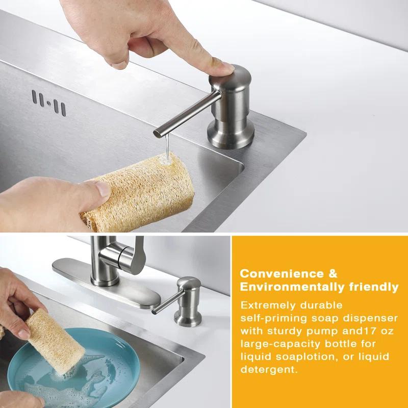 Stainless Steel Single-Handle Pull-Down Sprayer Kitchen Faucet with Soap Dispenser in Brushed Nickel