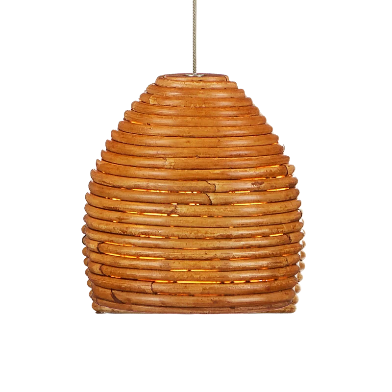 Beehive Natural Rattan and Silver LED Island Pendant, 7-Light