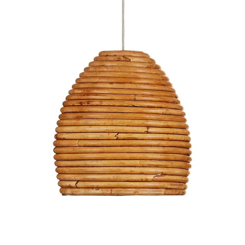 Beehive Natural Rattan and Silver LED Island Pendant, 7-Light
