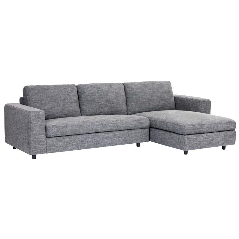 Ethan Quarry Gray Linen and Wood 111" Modern Sofa Chaise
