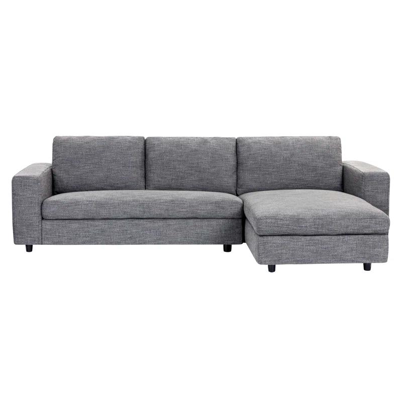 Ethan Quarry Gray Linen and Wood 111" Modern Sofa Chaise