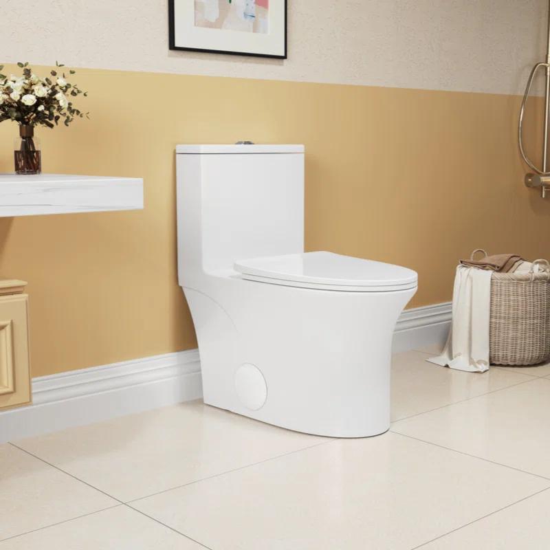 1.1/1.6 GPF Elongated Comfort Height Floor Mounted One-Piece Toilet, CUPC Certified, Watersense Cetified, Ceramic, White Color, Soft Close Seat T039WT