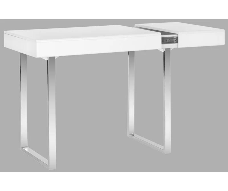 Elegant Transitional 53'' White and Chrome Home Office Desk with Drawer