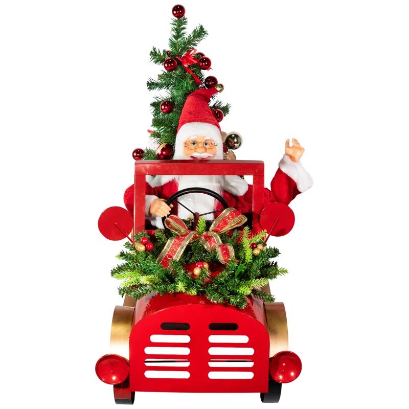 Northlight Seasonal Animated And Musical Santa Driving Vintage Truck Christmas Decoration - 36.5"