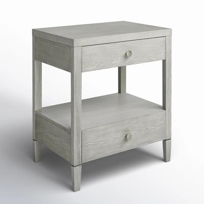 Gray Wood 2-Drawer Rectangle Night Table with Cone Legs
