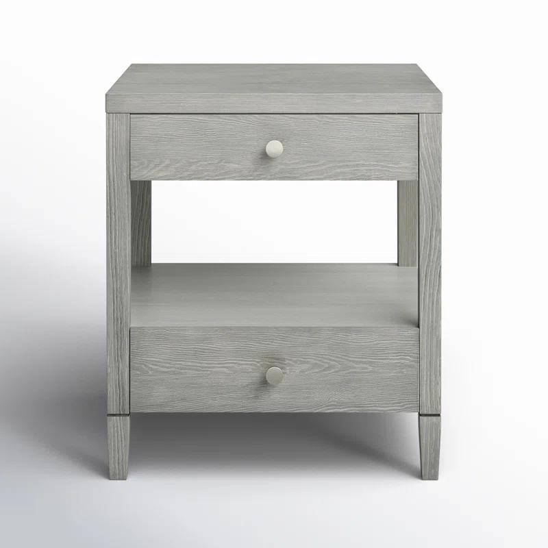 Gray Wood 2-Drawer Rectangle Night Table with Cone Legs