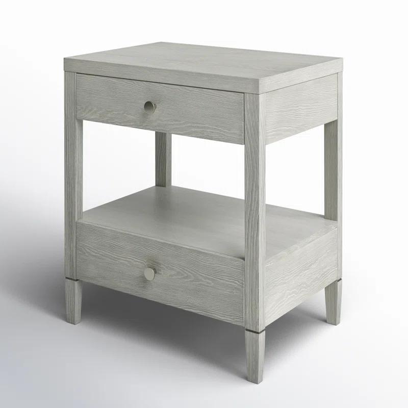 Gray Wood 2-Drawer Rectangle Night Table with Cone Legs