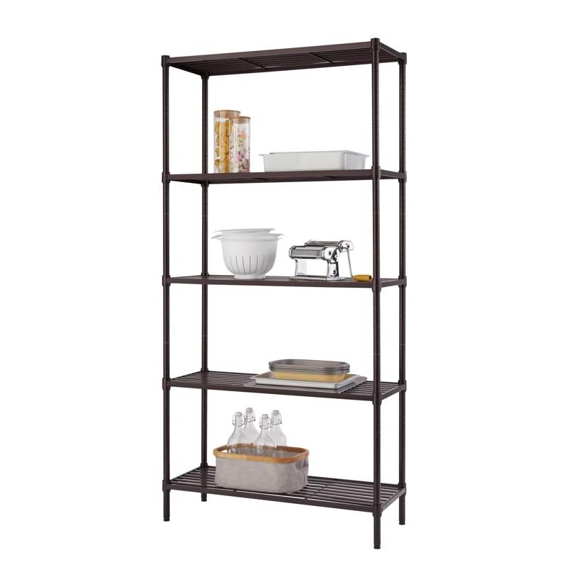 TRINITY Dark Bronze 5-Tier Steel Slat Shelving Unit (36 in. W x 72 in. H x 14 in. D)