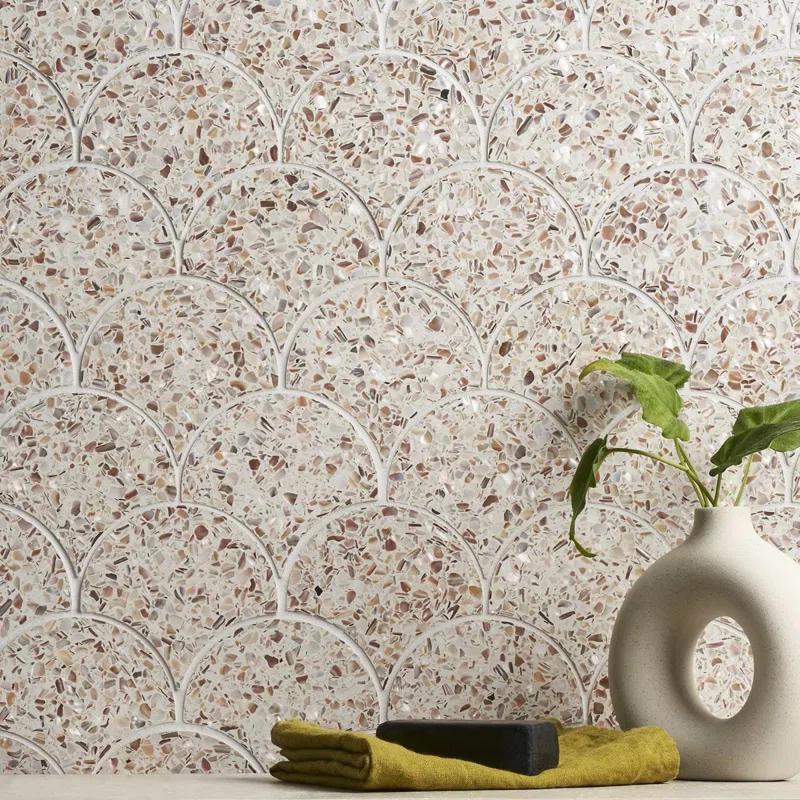 Shoal 5" Fishscale Terrazzo and Pearl Wall & Floor Mosaic Tile (0.74 Sq. Ft. / Sheet)