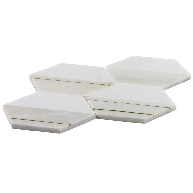 Meld 10.43" x 12.04" Marble and Brass Mosaic Hexagon Tile (0.87 Sq. Ft. / Sheet)