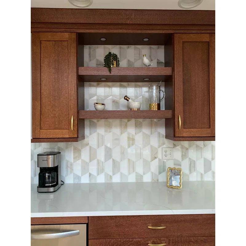 Meld 10.43" x 12.04" Marble and Brass Mosaic Hexagon Tile (0.87 Sq. Ft. / Sheet)