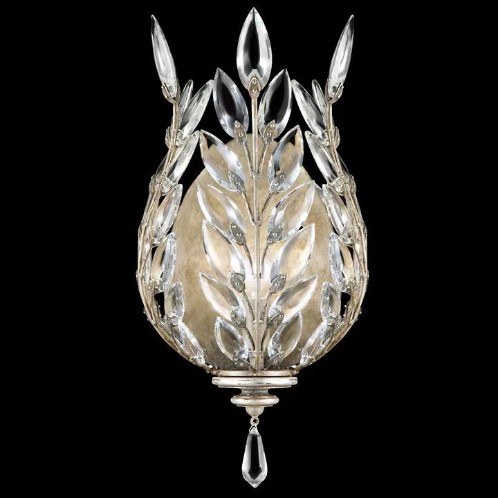 Antique Silver Leaf Crystal Laurel Dimmable Sconce