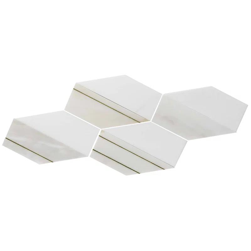 Meld 10.43" x 12.04" Marble and Brass Mosaic Hexagon Tile (0.87 Sq. Ft. / Sheet)