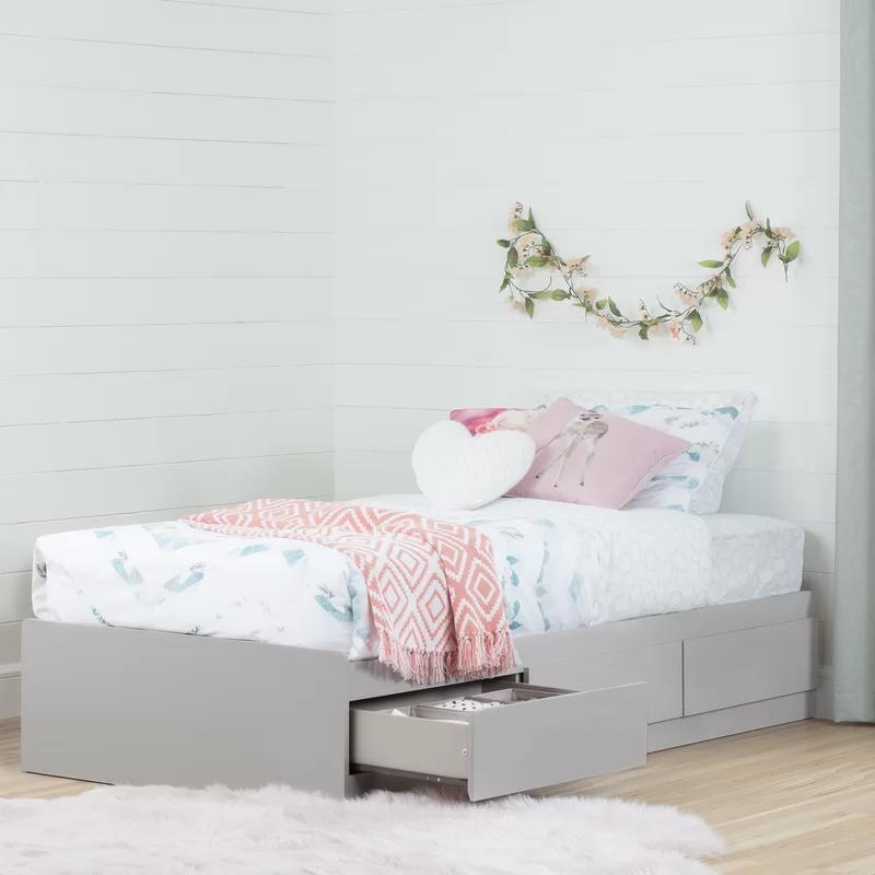 Soft Gray Twin Mates Bed with 3 Storage Drawers and Wood Frame