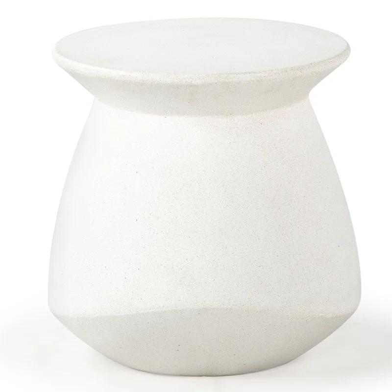 Ivory Round Concrete Pedestal Outdoor Accent Table