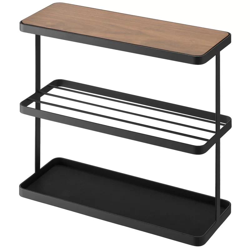 SlimFit Dark Brown Wood and Black Metal Narrow Side Table with Storage