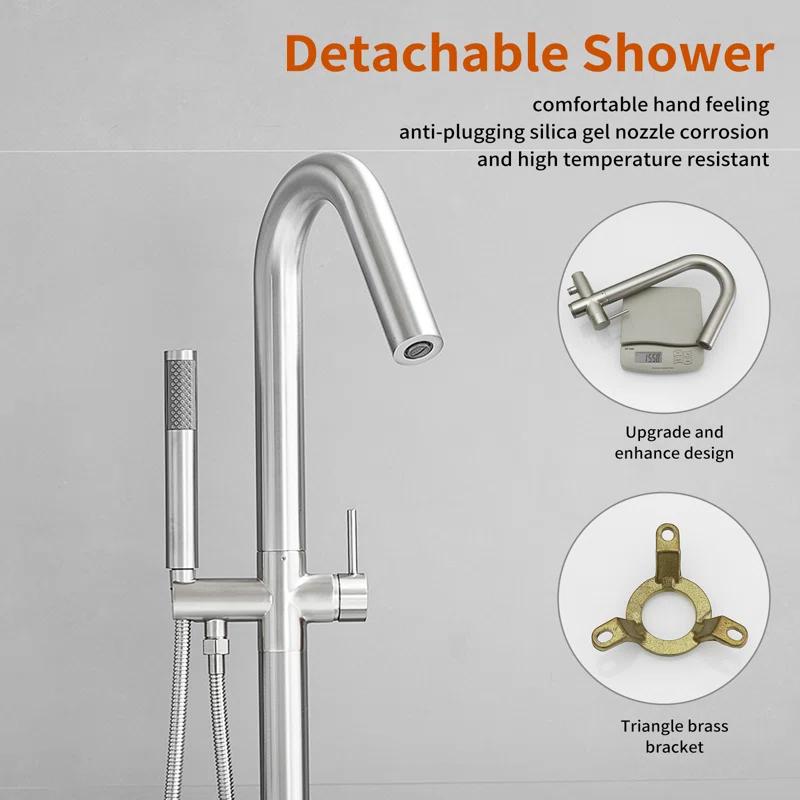 Double Handle Floor Mounted Freestanding Tub Filler With Handshower