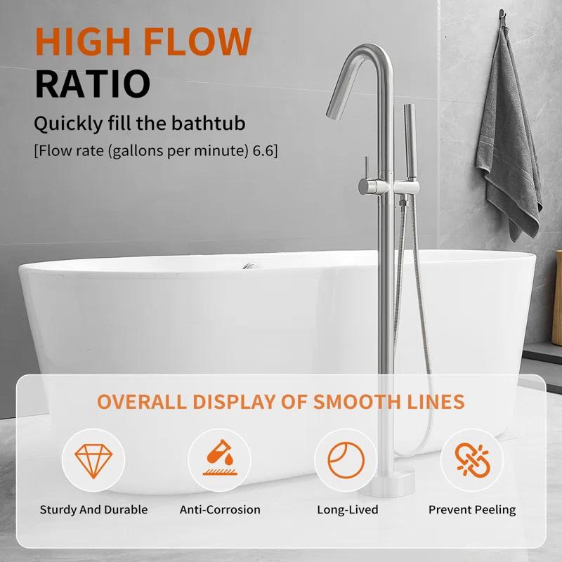 Double Handle Floor Mounted Freestanding Tub Filler With Handshower