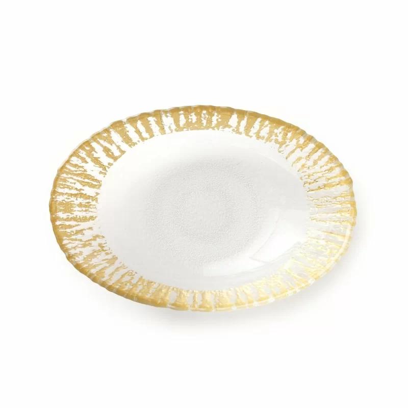 Gold Foil Textured Glass Round Serving Bowl