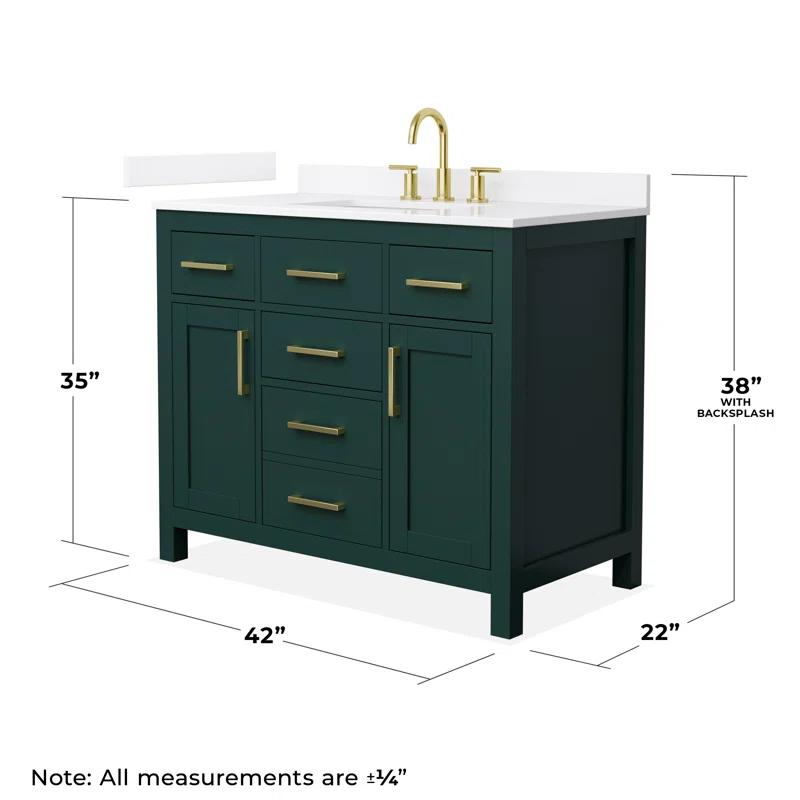 Wyndham Collection Beckett 42" Freestanding Single Bathroom Vanity with Quartz Top