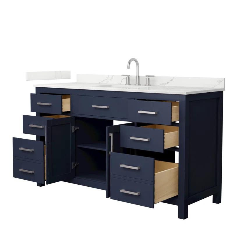Wyndham Collection Beckett 60" Freestanding Single Bathroom Vanity with Quartz Top