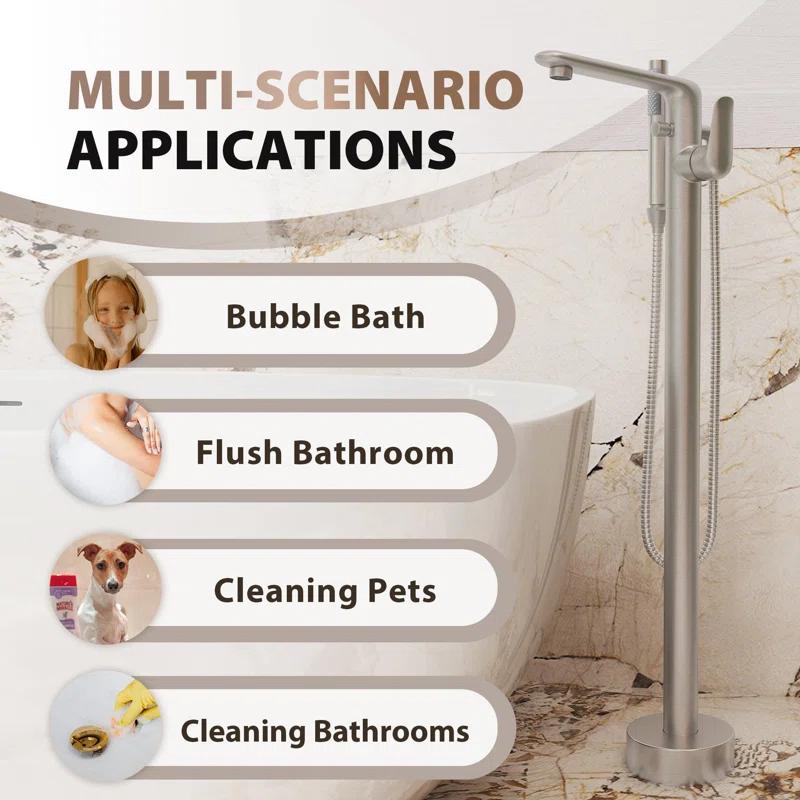 mondawe Single Handle Floor Mounted Freestanding Tub Filler with Diverter MDLT0054-BN