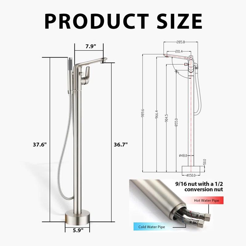 mondawe Single Handle Floor Mounted Freestanding Tub Filler with Diverter MDLT0054-BN