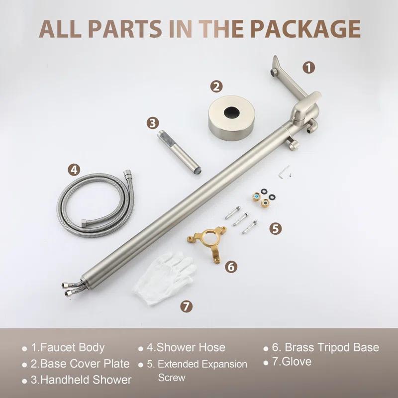 mondawe Single Handle Floor Mounted Freestanding Tub Filler with Diverter MDLT0054-BN