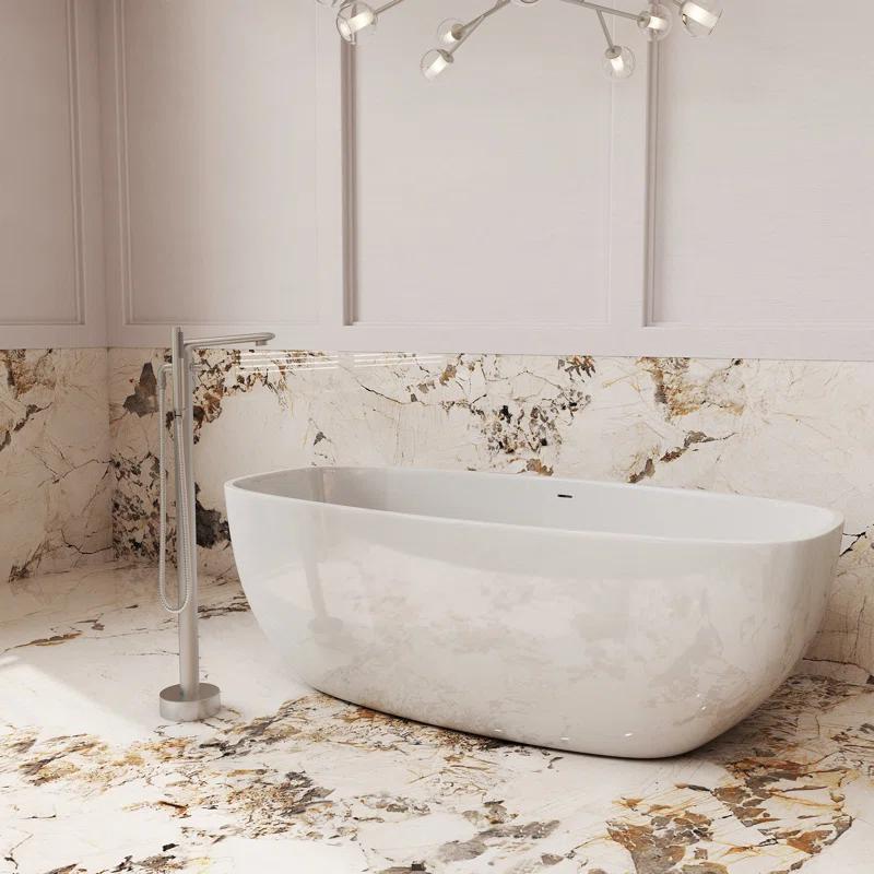 mondawe Single Handle Floor Mounted Freestanding Tub Filler with Diverter MDLT0054-BN