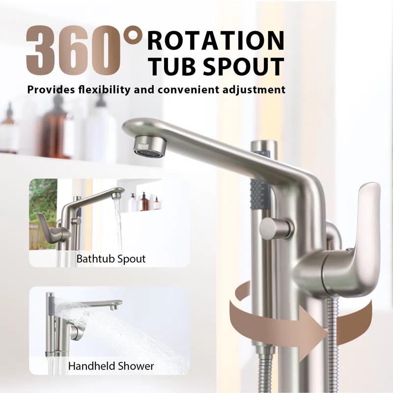 mondawe Single Handle Floor Mounted Freestanding Tub Filler with Diverter MDLT0054-BN