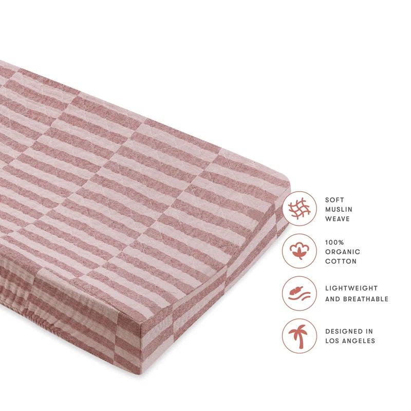 babyletto Maroon Stripe Quilted Muslin Changing Pad Cover