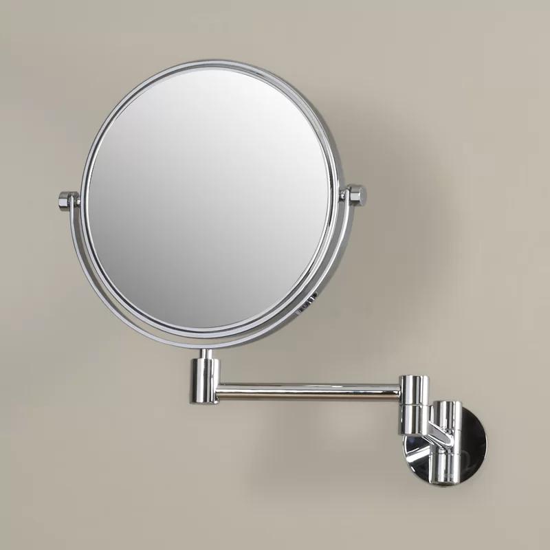 Luxe Polished Brass Round Cosmetic Wall Mirror with Magnification