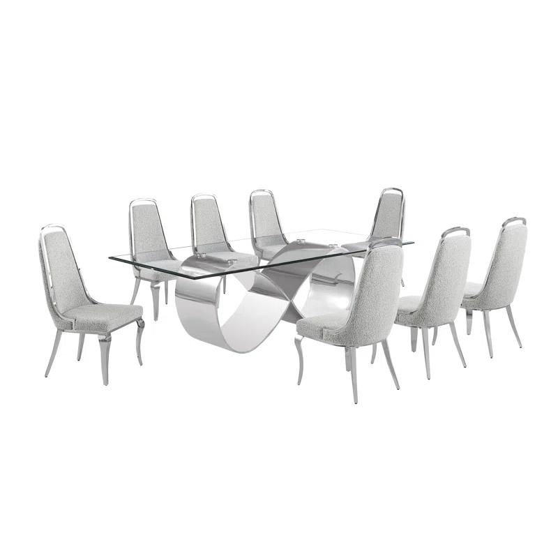 Tempered Glass Dining Set With Boucle Fabric Side Chairs