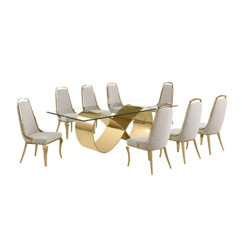 Tempered Glass Dining Set With Boucle Fabric Side Chairs