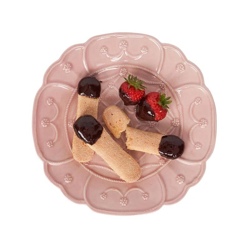 Handcrafted Blush Ceramic Floral Pattern Dessert/Salad Plates Set of 4