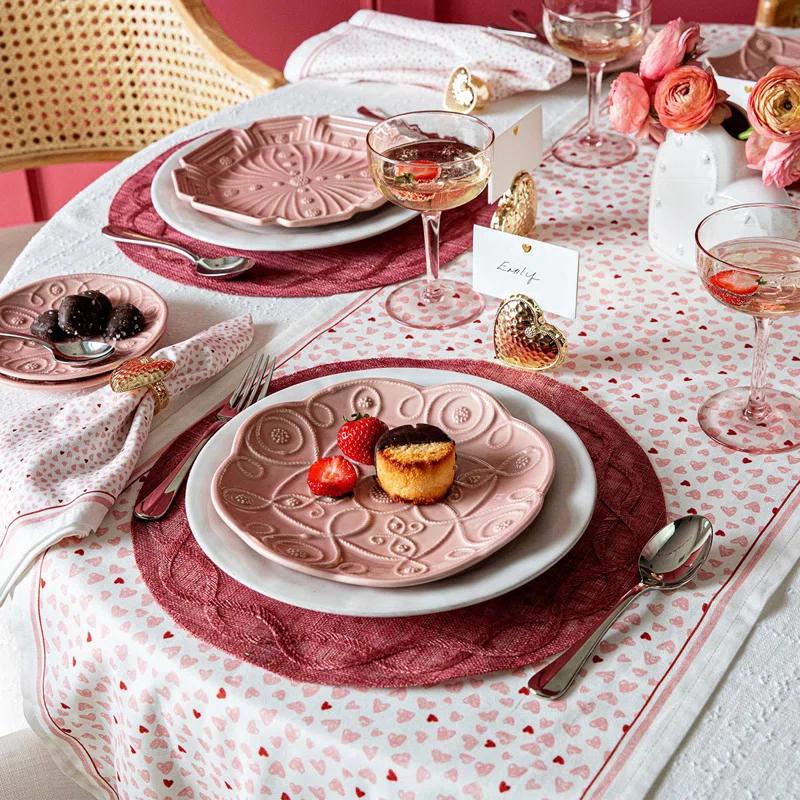 Handcrafted Blush Ceramic Floral Pattern Dessert/Salad Plates Set of 4