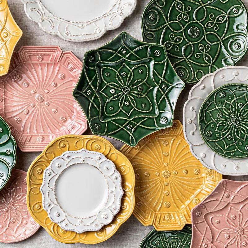Handcrafted Blush Ceramic Floral Pattern Dessert/Salad Plates Set of 4