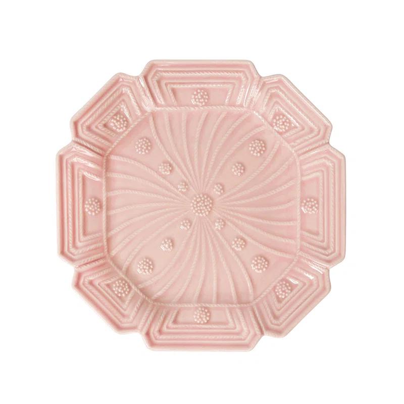 Handcrafted Blush Ceramic Floral Pattern Dessert/Salad Plates Set of 4