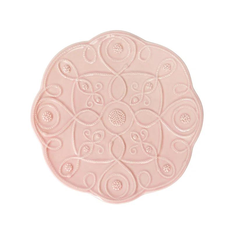 Handcrafted Blush Ceramic Floral Pattern Dessert/Salad Plates Set of 4
