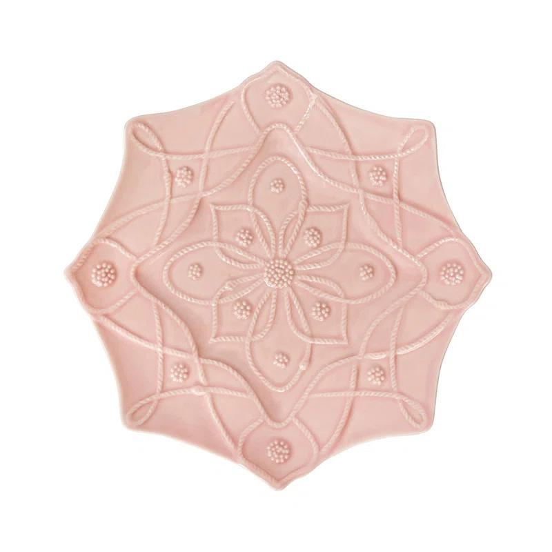 Handcrafted Blush Ceramic Floral Pattern Dessert/Salad Plates Set of 4