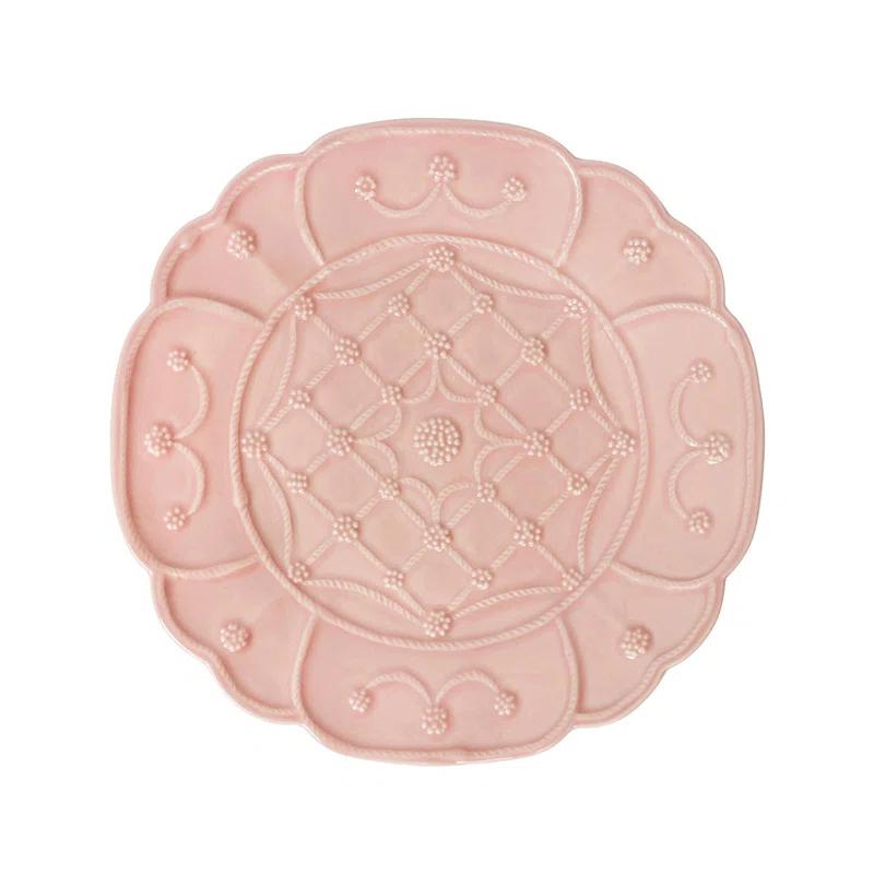 Handcrafted Blush Ceramic Floral Pattern Dessert/Salad Plates Set of 4