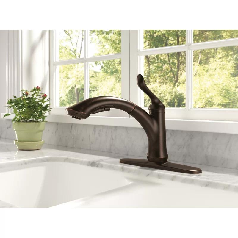 Venetian Bronze Single Handle Pull-Out Kitchen Faucet with Multi-Flow Spray
